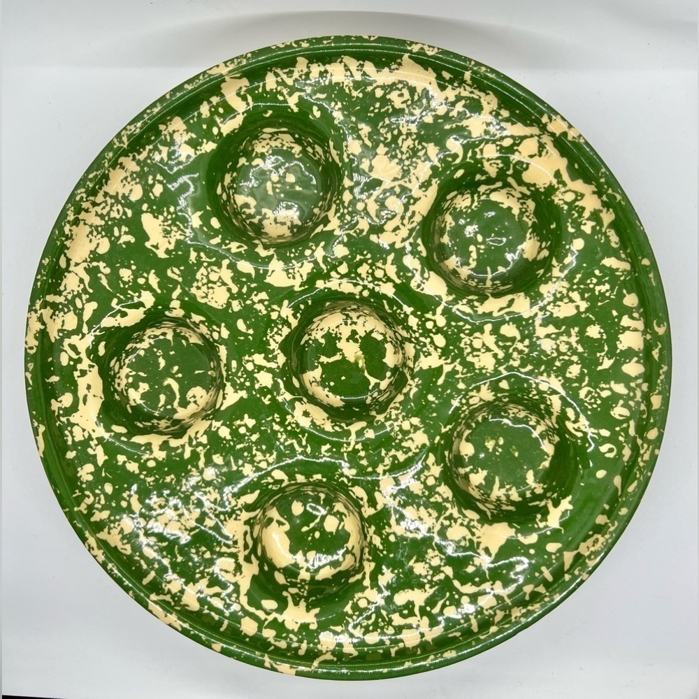 Vintage Roseville Pottery Green Spongeware Cupcake/Muffin Pan 1997